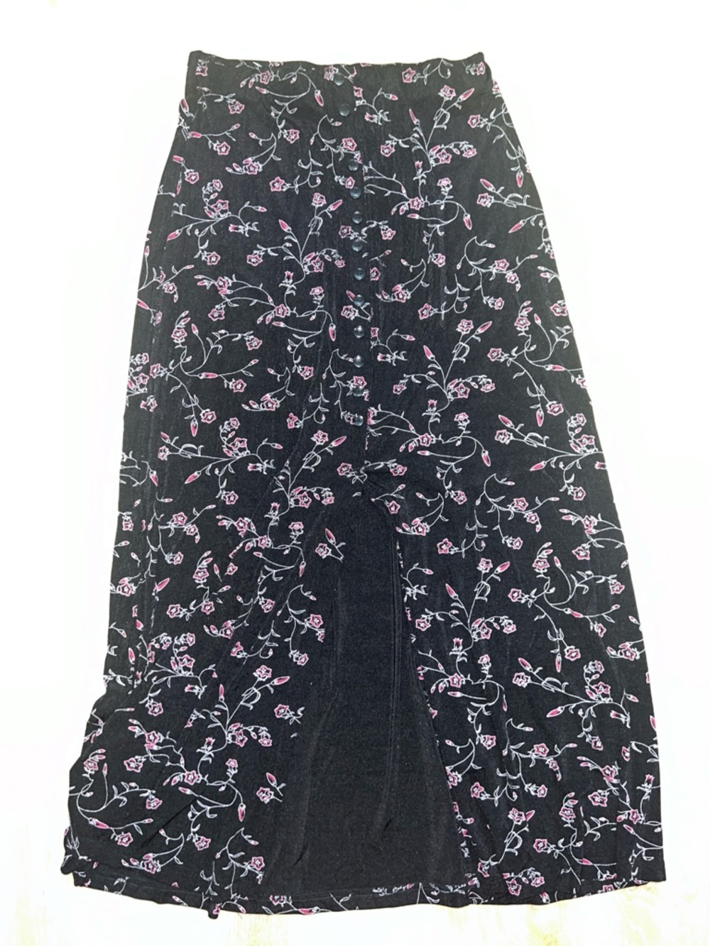 Vintage Briggs Black Floral Maxi Skirt with Purple flowers